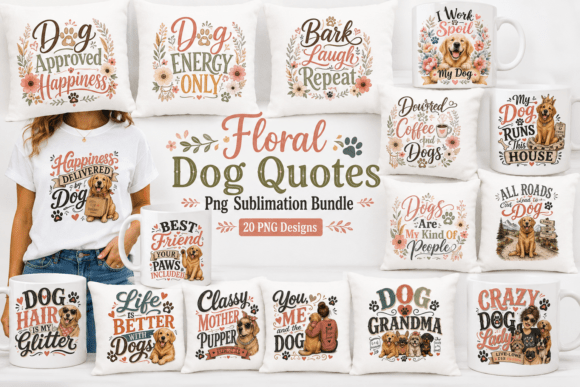 Download Floral Dog Quotes, Dog Lover PNG Bundle - Quote Collection
