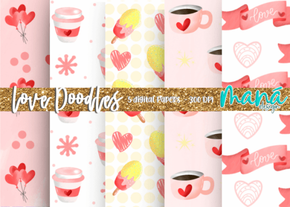 Download Watercolor Love Doodles Digital Papers - Love doodles Collection